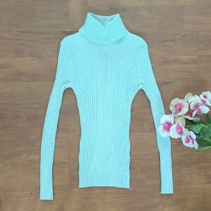 It's Our Time Blue Ribbed Turtleneck Sweater